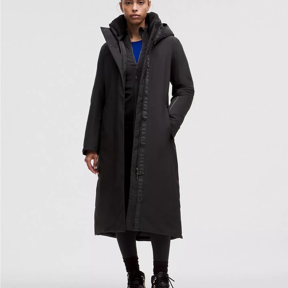 Lululemon Athletica Black Puffer Jacket with Hood - Snow Warrior Parka Long